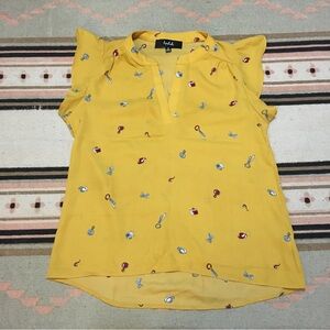Lipslide small women’s yellow top blouse Hat pipe clock print